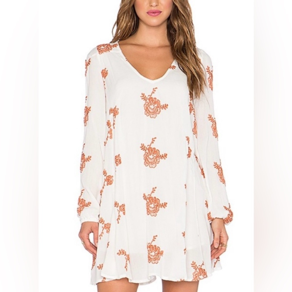 Free People White and Brown Floral Dress